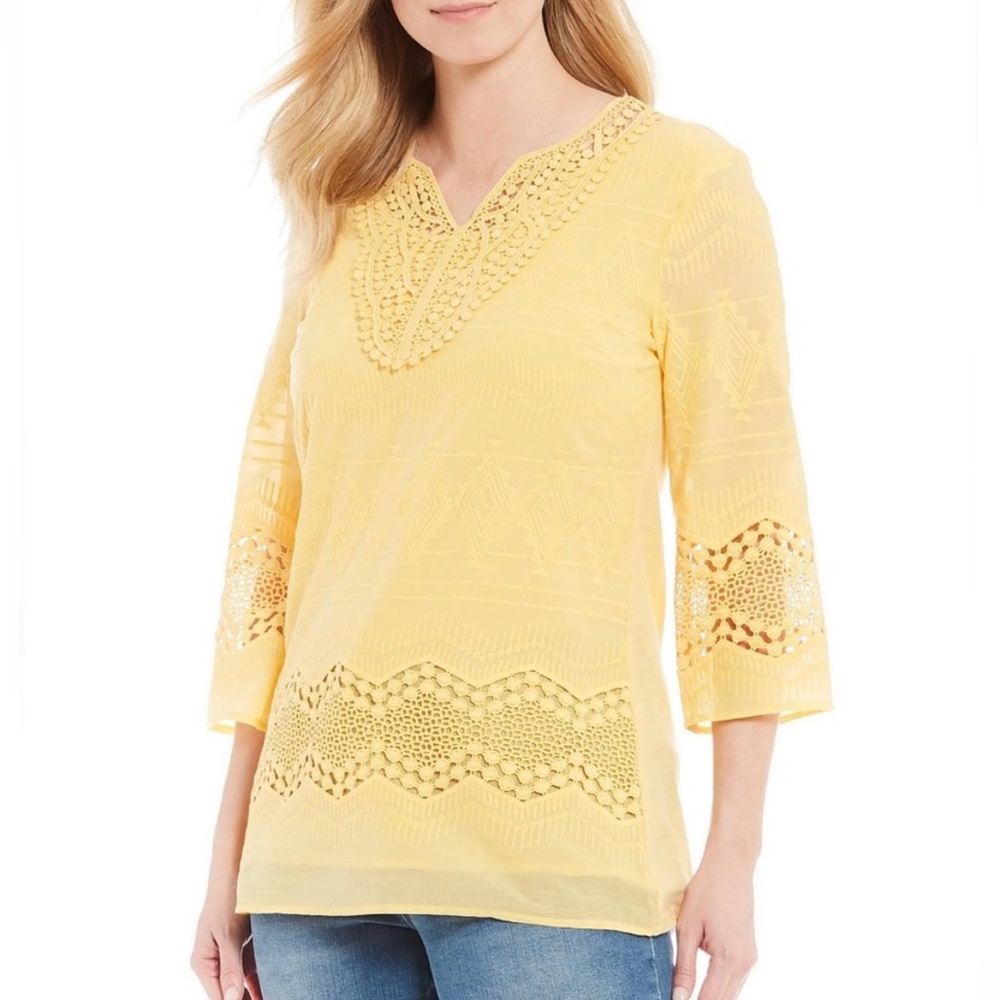 🔥 Mix & Match 2/$40 🔥 Reba Sky Buttercup Embroidered V-Neck Tunic Top
